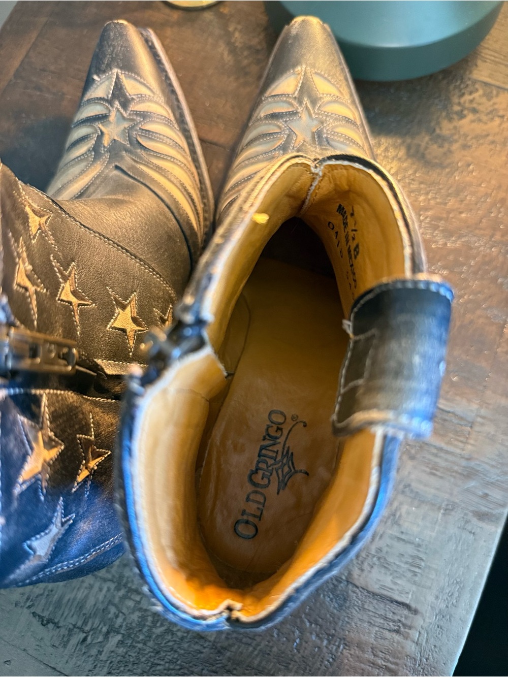 Old Gringo Black Star Wing Western Ankle Boots Size 7.5B Distressed Leather - Picture 11 of 14
